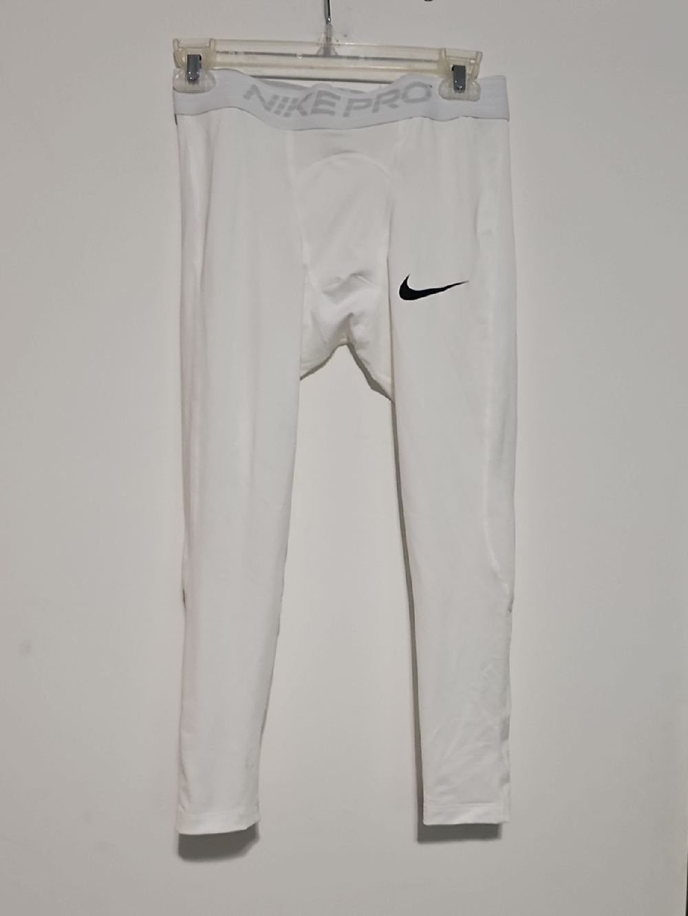 Nike Pro White Compression Leggings with Black Swoosh Dri-Fit Sz M Basketball